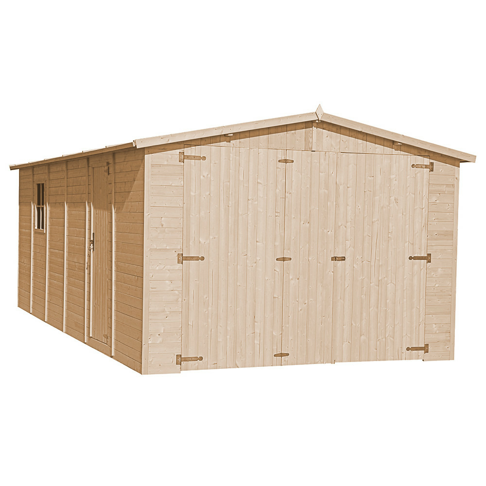 Garage en bois 18 m² - h222 x 616 x 324 cm - construction de panneaux en bois naturel - m102