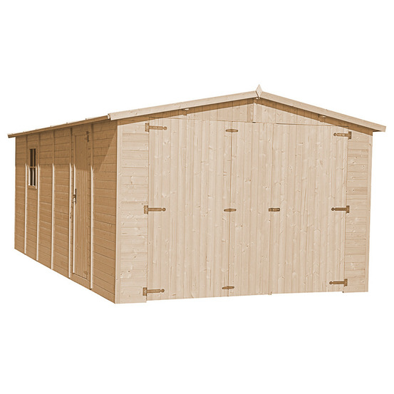 Garage en bois 18 m² - h222 x 616 x 324 cm - construction de panneaux en bois naturel - m102