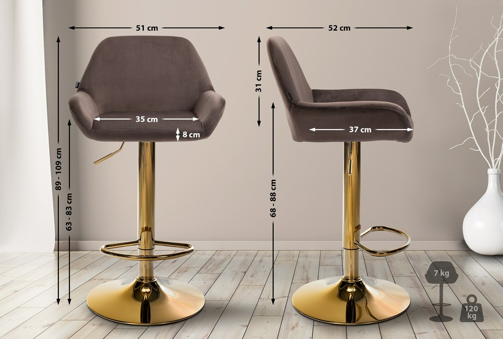 Tabouret de bar braga velours doré