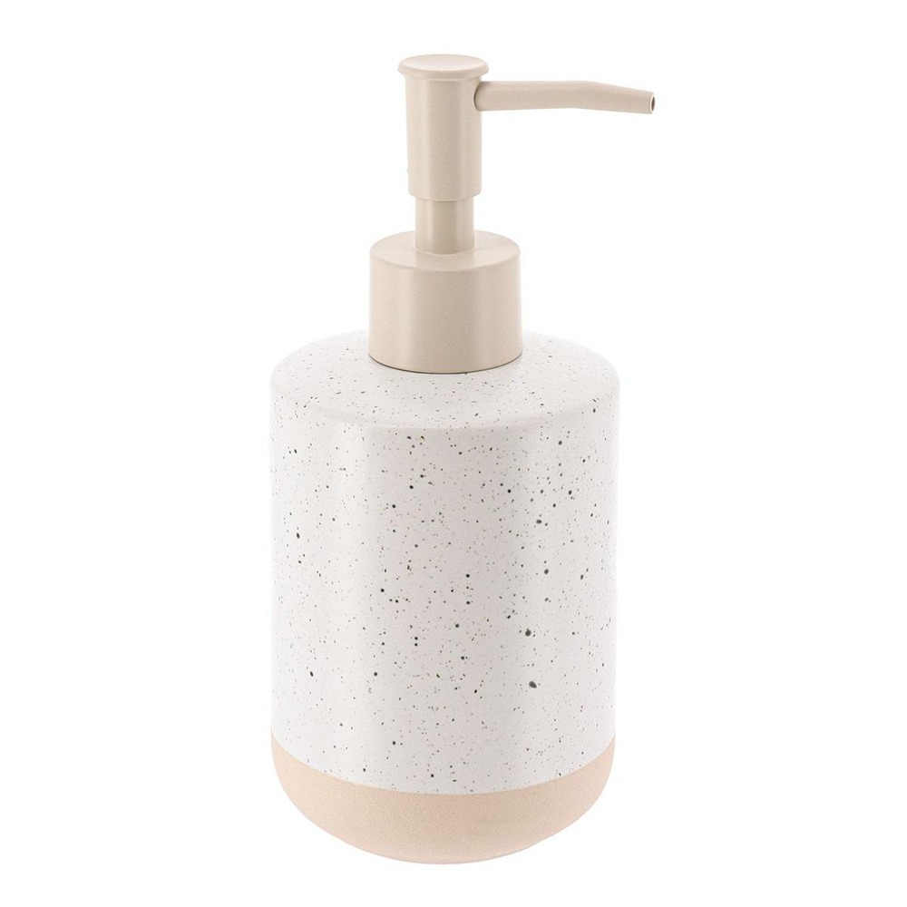 Distributeur a savon gres mouchete et base brut 330ml- blanc/beige
