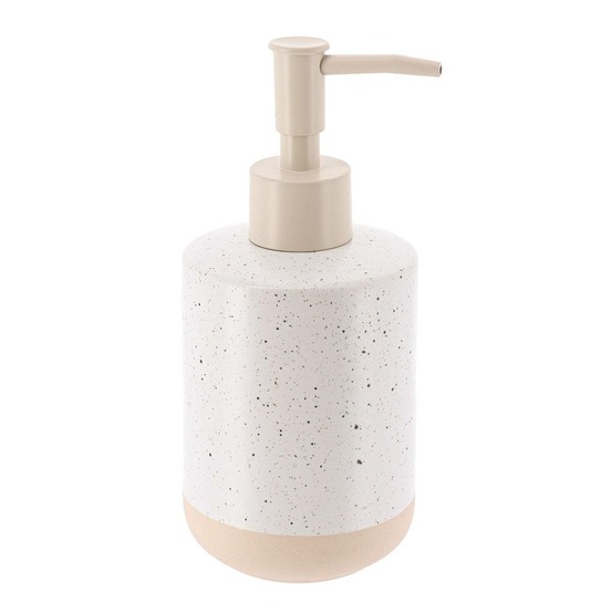 Distributeur a savon gres mouchete et base brut 330ml- blanc/beige