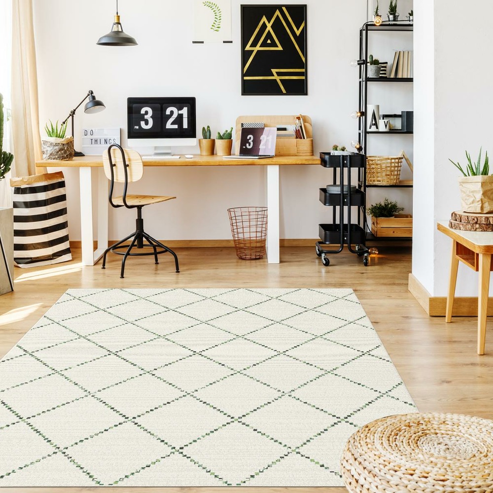 Tapis extérieur 160x230 tissé kilim crème et vert casada 18