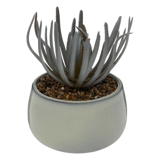 Plante grasse artificielle pot en céramique émaillée gris perle 18 cm