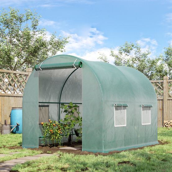 Serre tunnel jardin acier pe plantes tomates fenêtres 245x200x198cm vert - comfortxl outdoor living