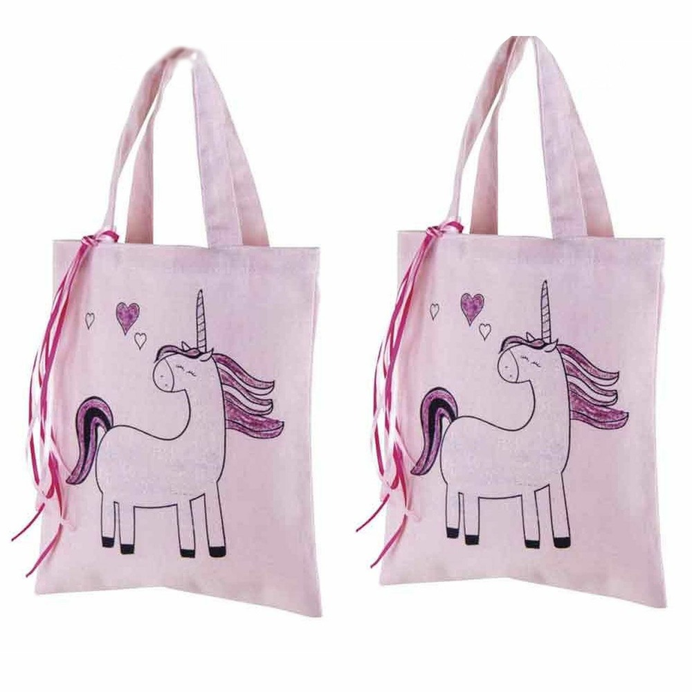 2 sacs en coton rose 25 x 20 cm - licorne