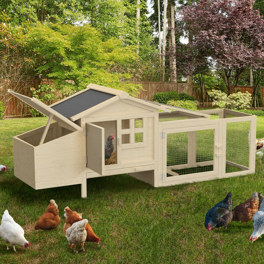 Poulailler sur pilotis avec enclos et pondoir en bois