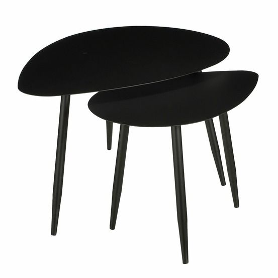 Mica decorations set de 2 tables noires - table basse au design industriel - table de nuit polyvalente en métal - table ronde