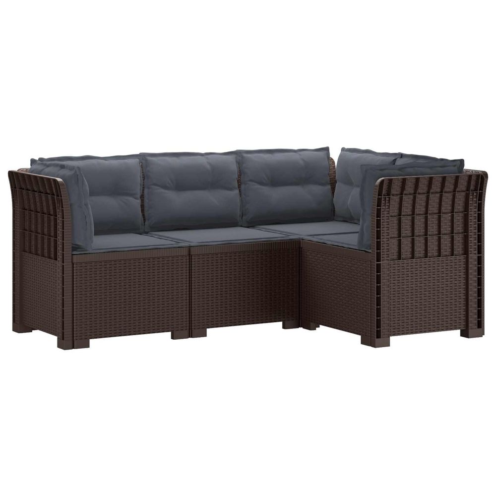 Canapé de jardin 4 places avec coussins aspect rotin pp marron