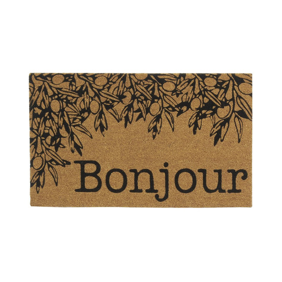Paillasson coco intérieur extérieur 75 x 45 cm branche olivier bonjour