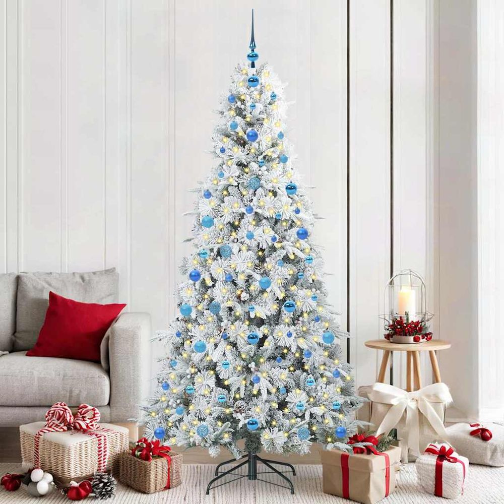 Sapin de noël artificiel 210cm avec décoration rustique, 120 boules et 300 lumières led