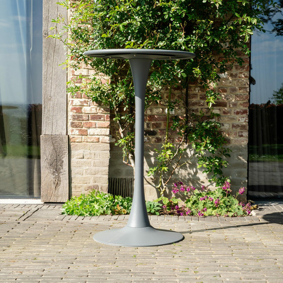 Table haute ronde de jardin en acier gris andrea
