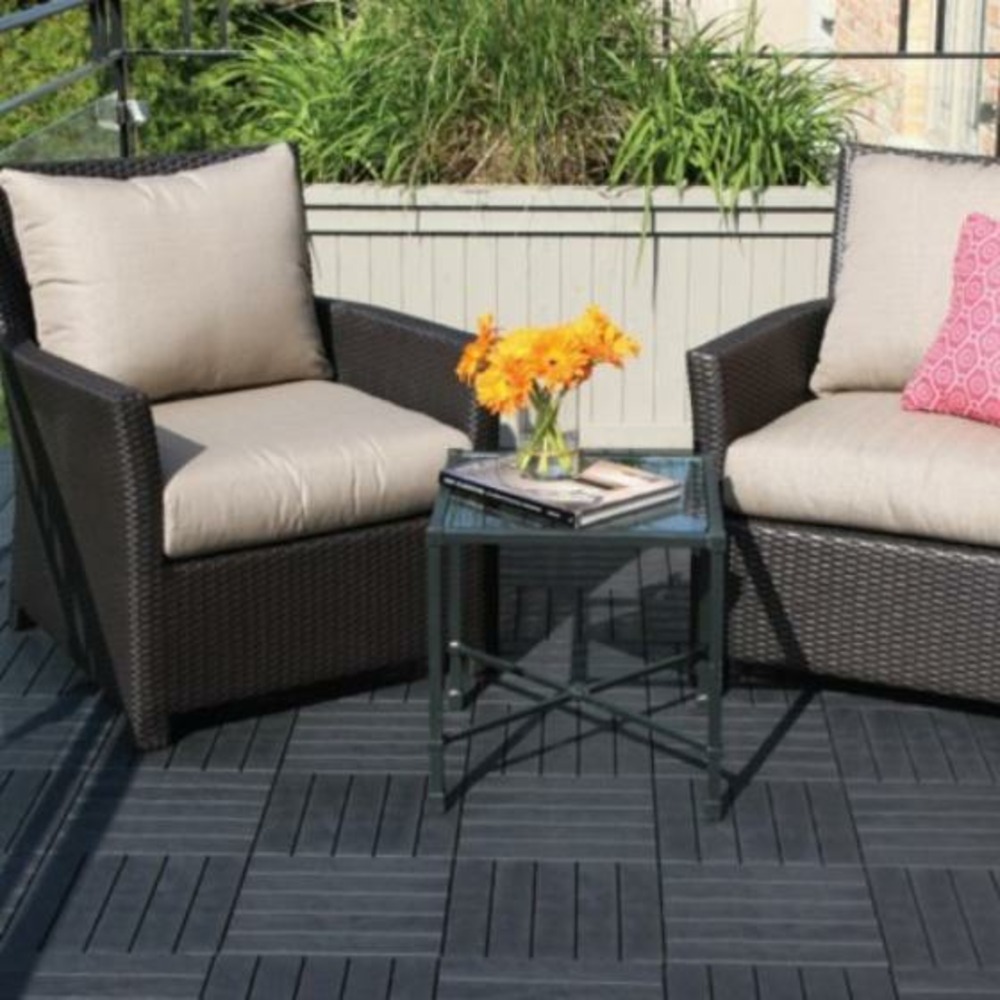Dalle grise clipsable pour terrasse - 45x45cm en caoutchouc