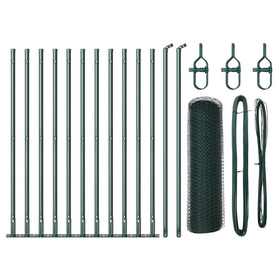 Clôture avec poteaux vert 0.4 x 25 m acier recouvert de pvc