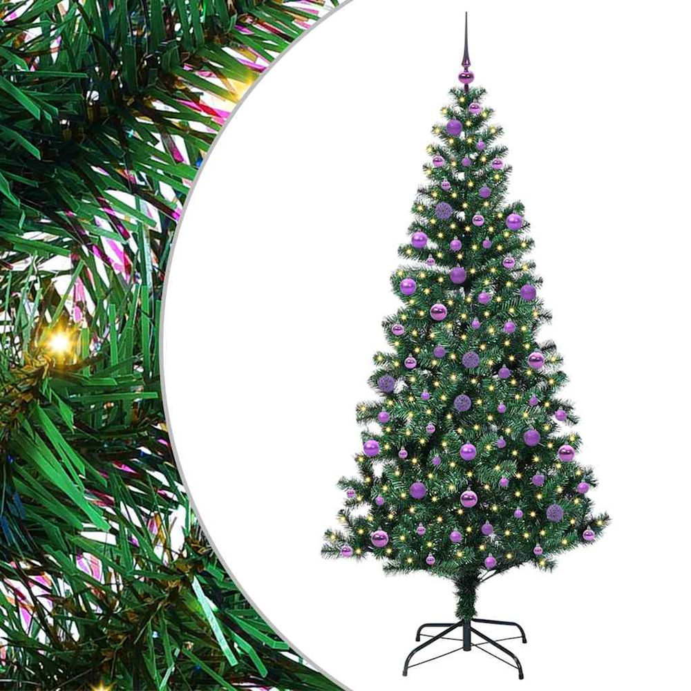 Sapin de noël artificiel pré-éclairé vert 210 cm pvc et métal