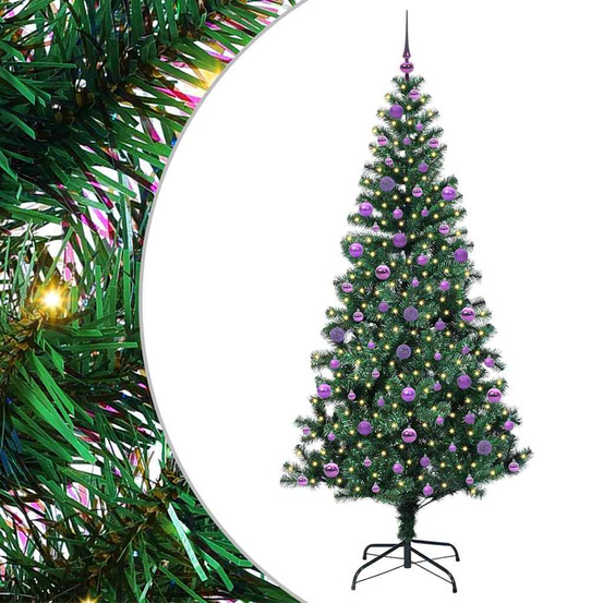 Sapin de noël artificiel pré-éclairé vert 210 cm pvc et métal