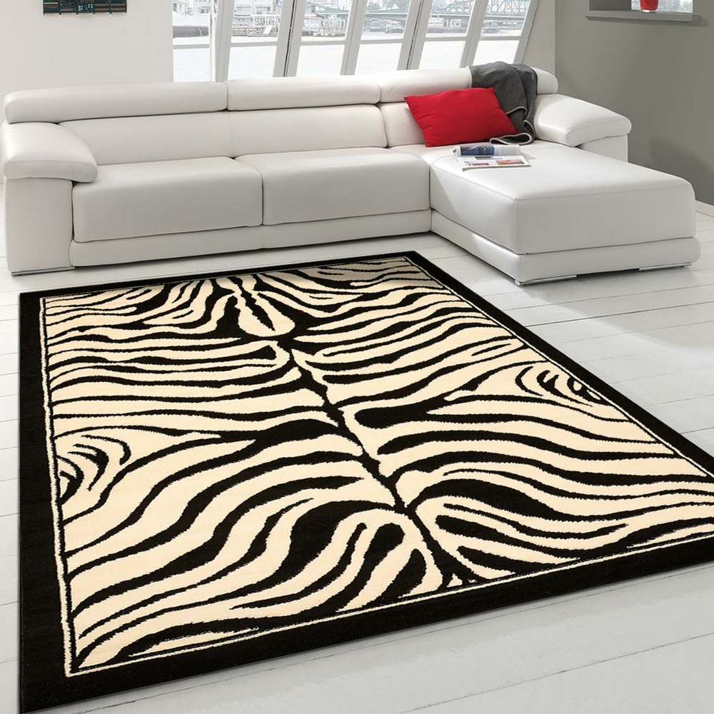 Tapis salon 120x160 tissé noir rectangle motif animaux lyn1 zebro