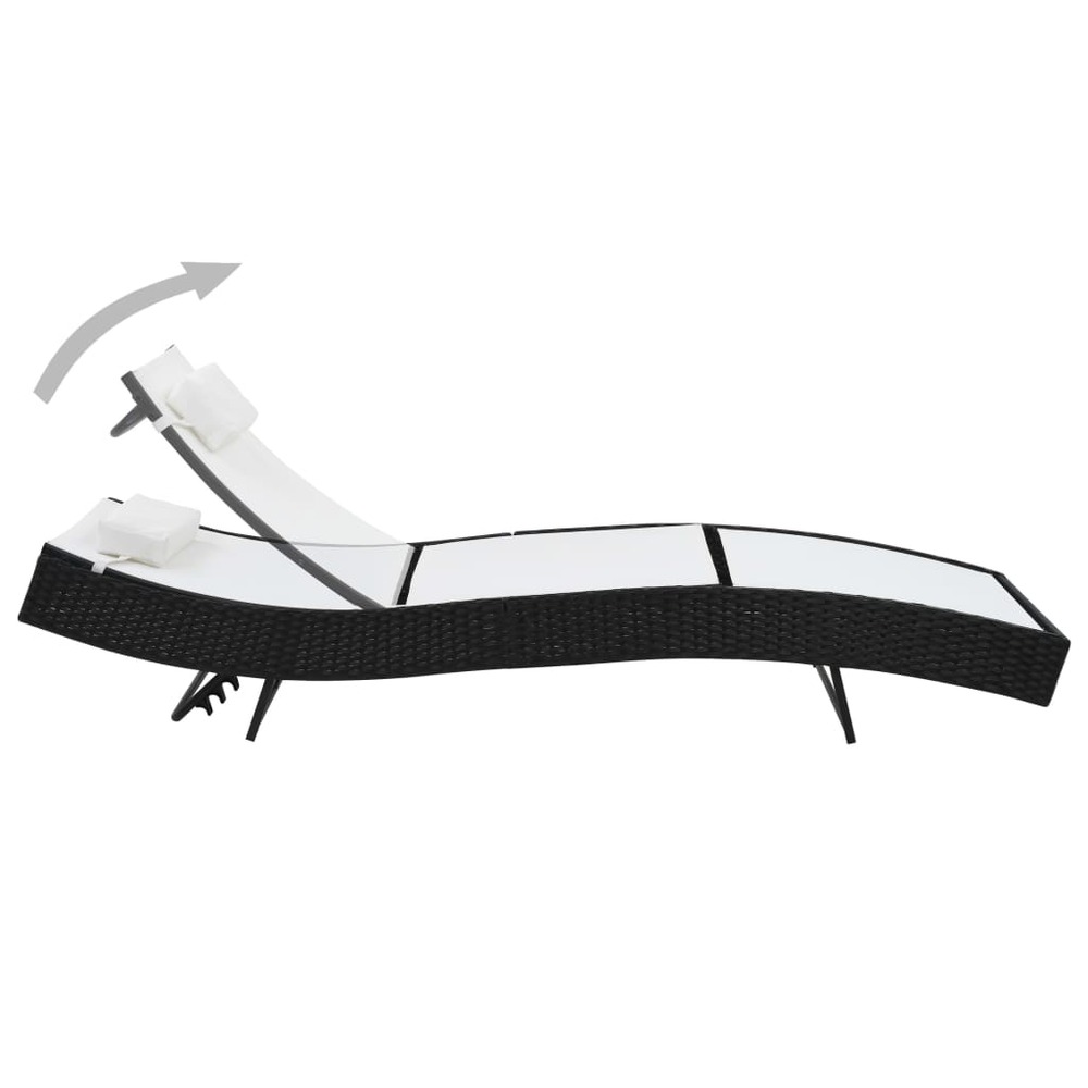 Chaise longue avec oreiller résine tressée noir