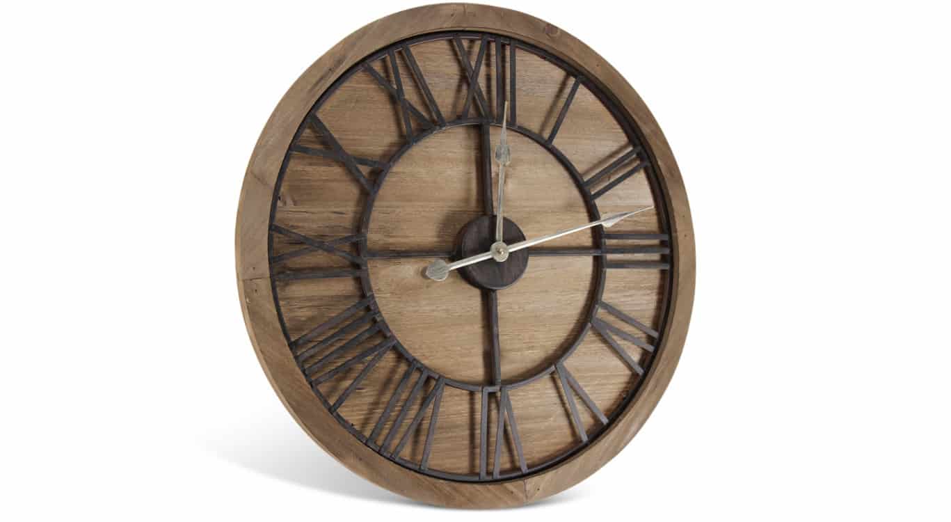 Grande horloge ancienne bois métal marron 60x3x60cm - bois-métal