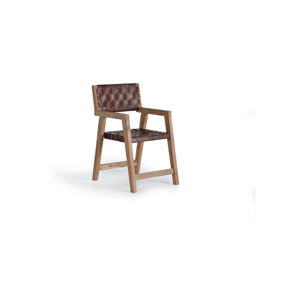 Fauteuil bois-cuir de vache marron - décoration d'autrefois