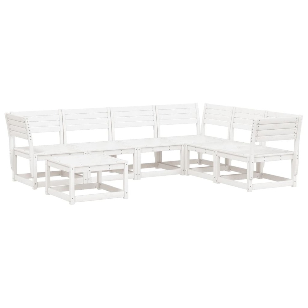 Salon de jardin 7 pcs blanc bois de pin massif