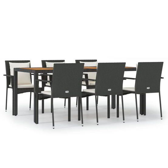 Ensemble à manger de jardin coussins 7pcs noir résine tressée