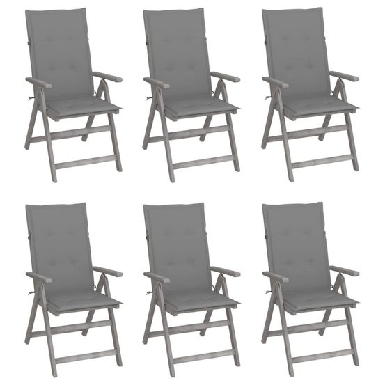 Chaises inclinables de jardin lot de 6 et coussins bois acacia