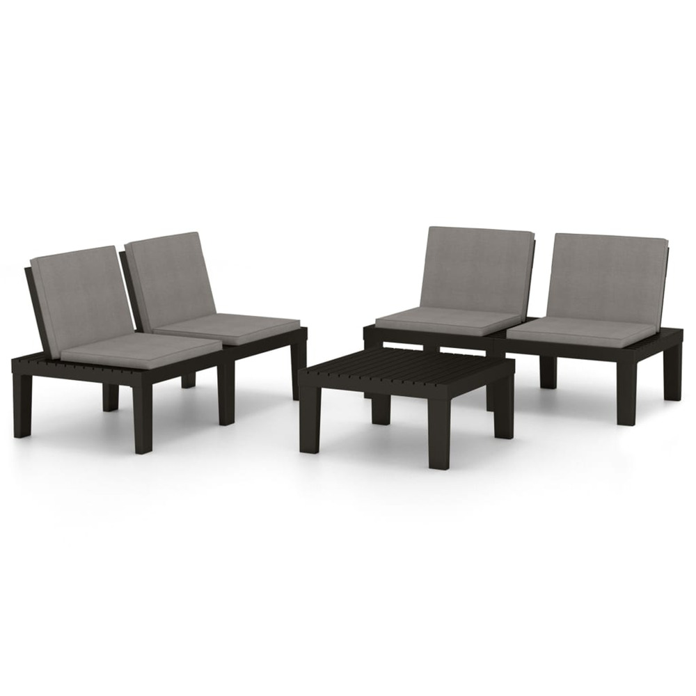 Salon de jardin 3 pcs avec coussins plastique gris