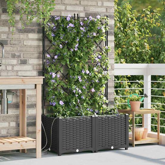 Jardinière haute en acier avec irrigation jardin noir 80x40x142 cm