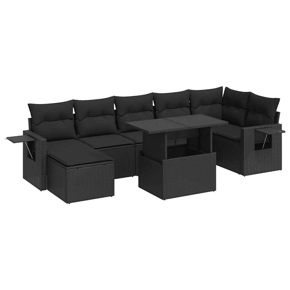 Salon de jardin 8 pcs avec coussins noir résine tressée