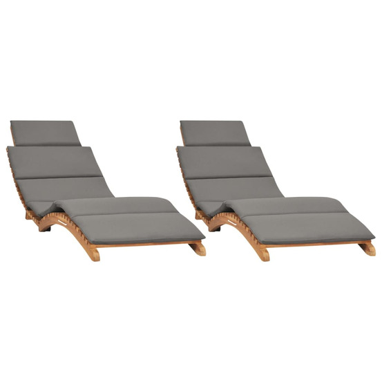 Chaises longues lot de 2 avec coussins bois massif de teck