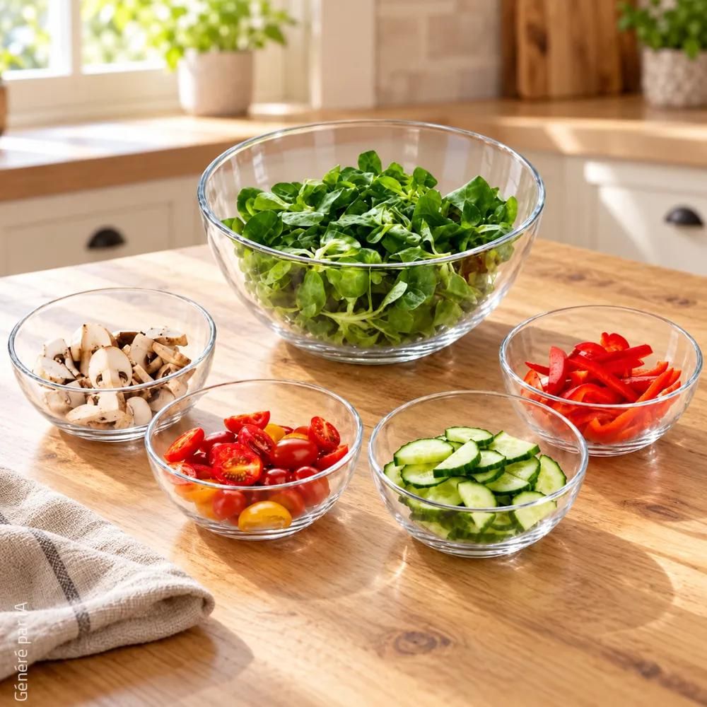 Lot de 5 saladiers en verre sodalime - grand modèle + 4 petits