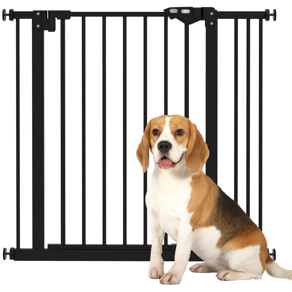 Barrière pour chien métal noir 74-87 cm porte escalier fermeture automatique
