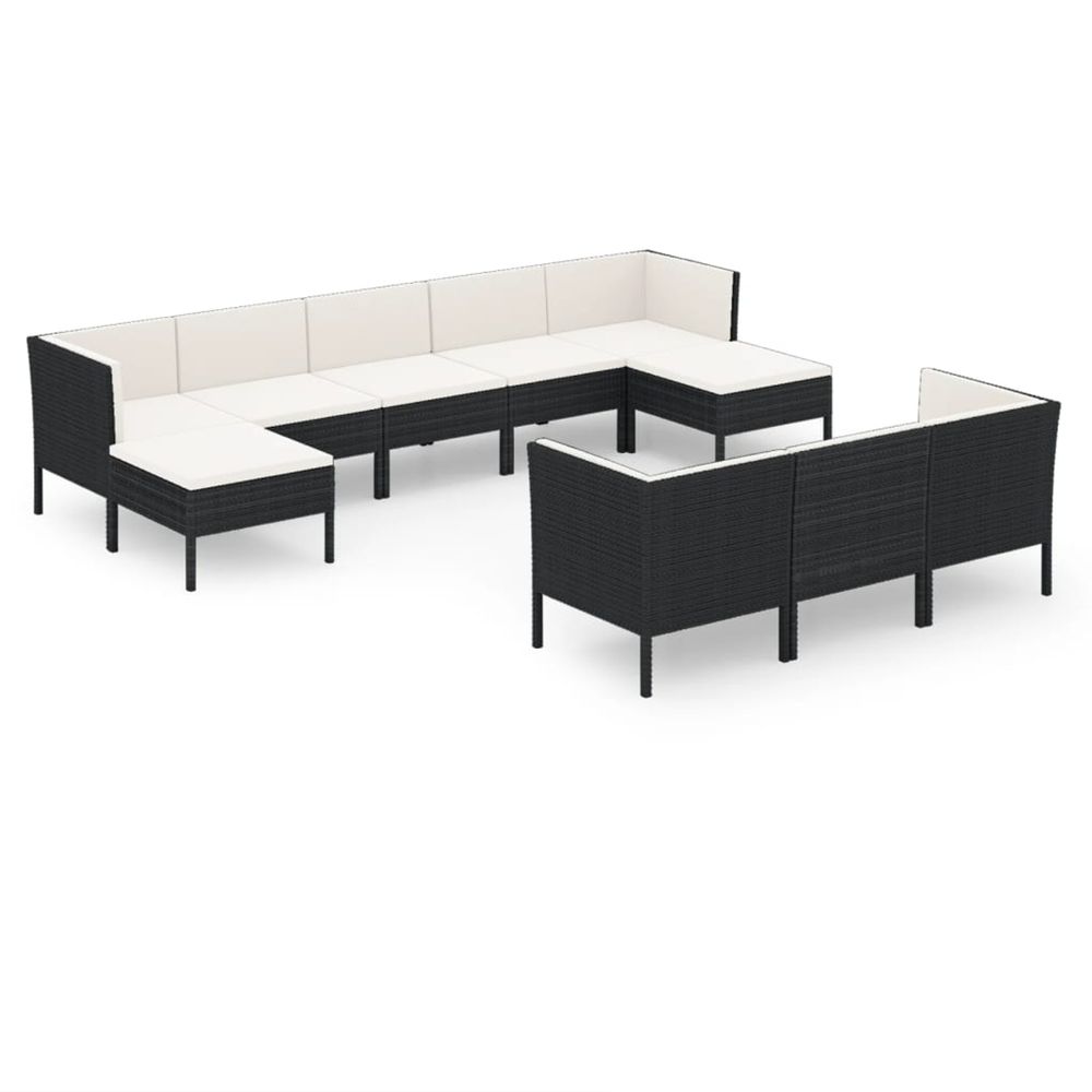 Salon de jardin 10 pcs avec coussins résine tressée noir