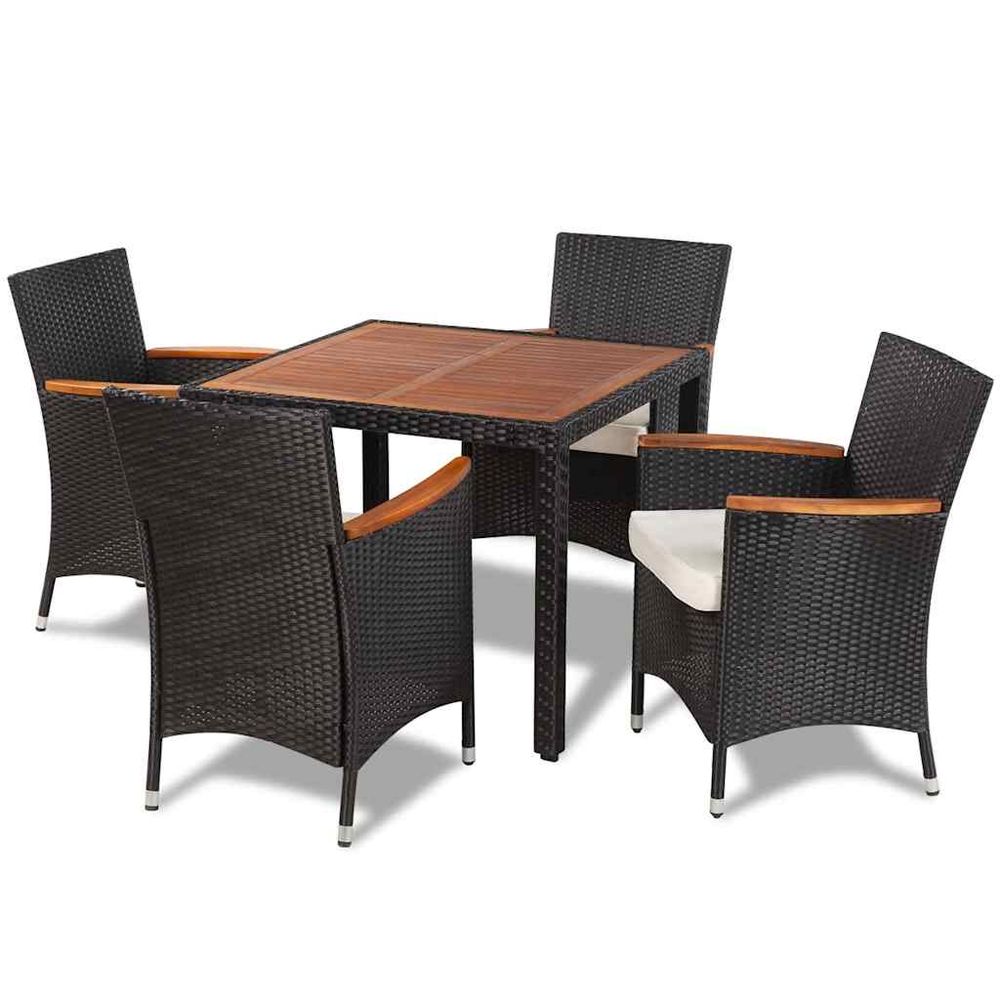 Ensemble à manger d'extérieur 5pcs avec coussins résine tressée