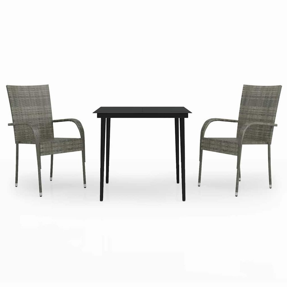 Ensemble à manger de jardin 3 pcs gris et noir
