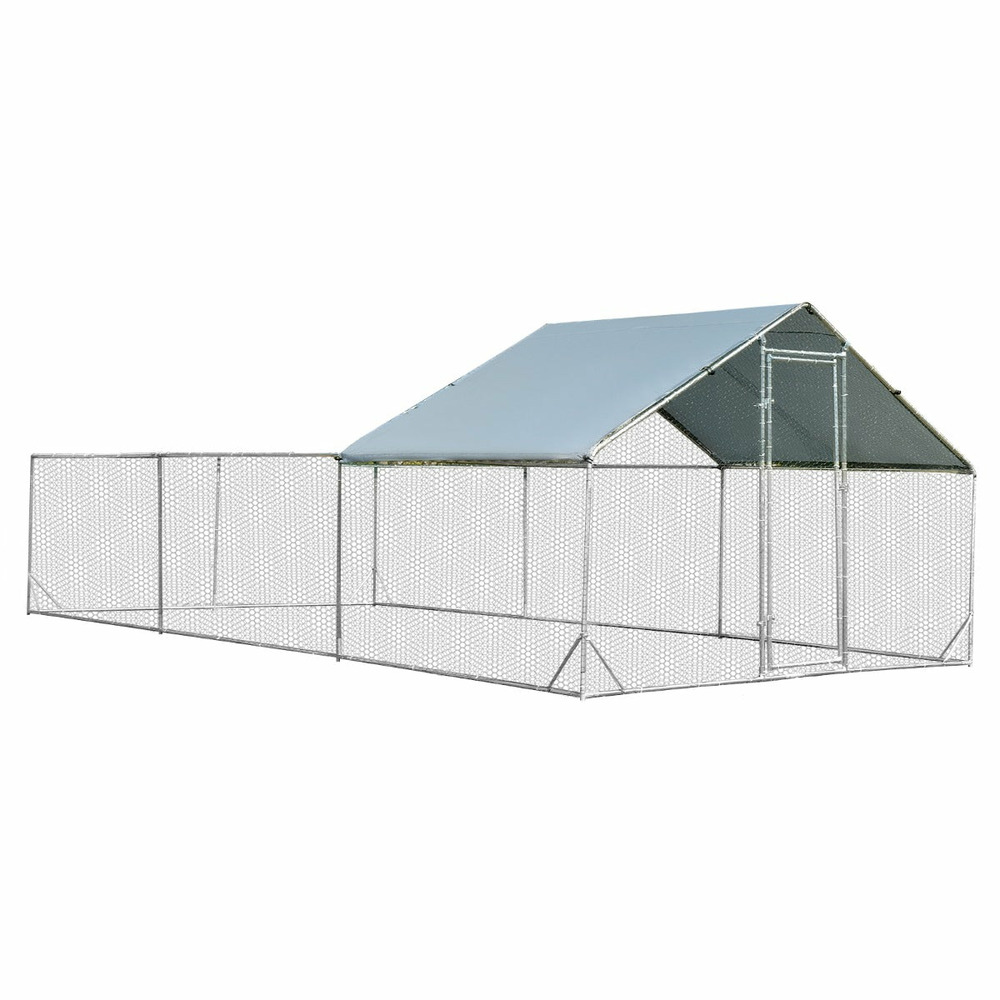 Enclos poulailler 18 m² en acier galvanisé avec porte et toit en tissu oxford 6 x 3 x 1,95 m pour lapin poulet et canard 20_0