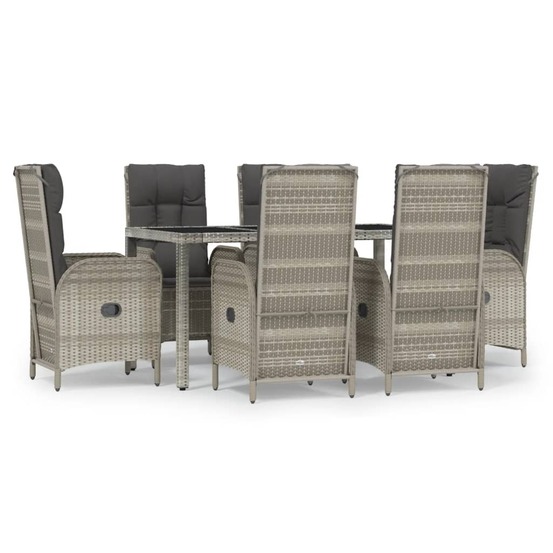 Ensemble à manger jardin et coussins 7 pcs gris rotin