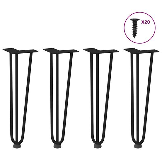 Pieds en épingle à cheveux pour table basse 4 pièces noir 42 cm acier massif
