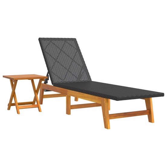 Chaise longue avec table résine tressée et bois massif d'acacia