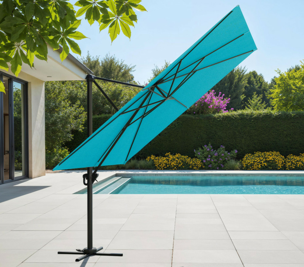 Parasol déporté 3x3m - bleu canard - sunking