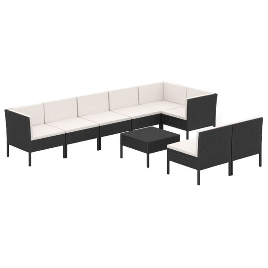 Salon de jardin 9 pcs avec coussins résine tressée noir