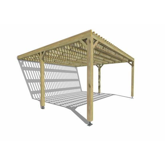 Pergola bois • 5m x 5m • adossée • sens largeur • lattage bois • livraison comprise