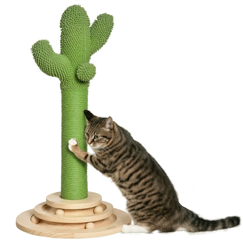 Arbre à chat griffoir cactus sisal naturel plateforme jeu peluche douce 32x60cm vert