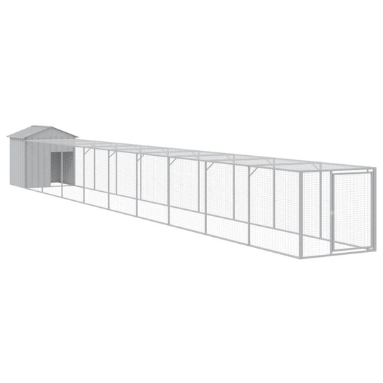 Poulailler enclos cage poules avec cour clair 117 x 1017 x 123 cm acier galvanisé gris