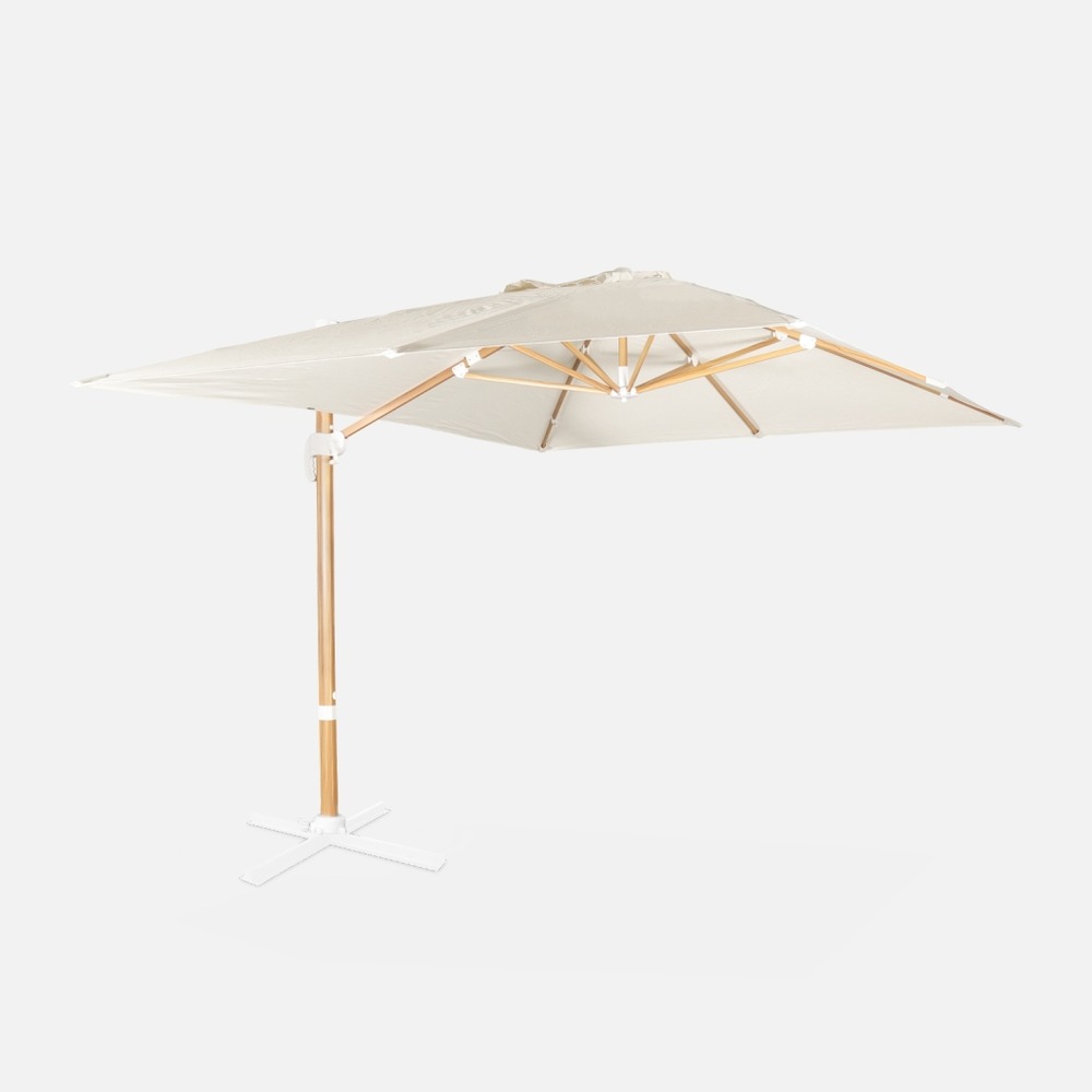 Parasol déporté rectangulaire 3x4m mât effet bois - wimereux - parasol excentré inclinable dans 5 positions, rotatif à 360°.