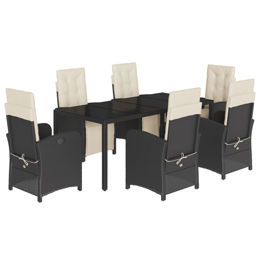 Ensemble à manger de jardin coussins 7pcs noir résine tressée