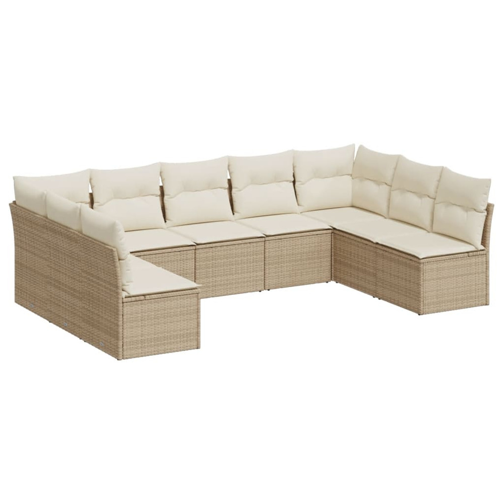 Salon de jardin avec coussins 9 pcs beige résine tressée