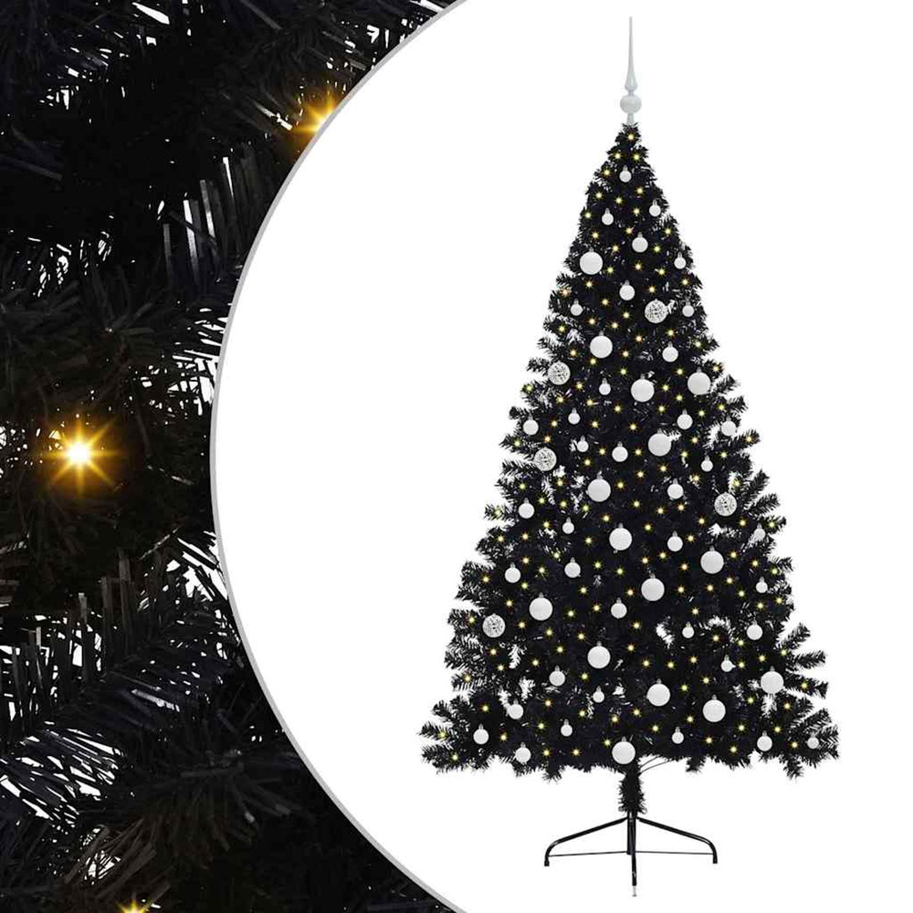 Sapin de noël artificiel pré-éclairé noir 180 cm pvc