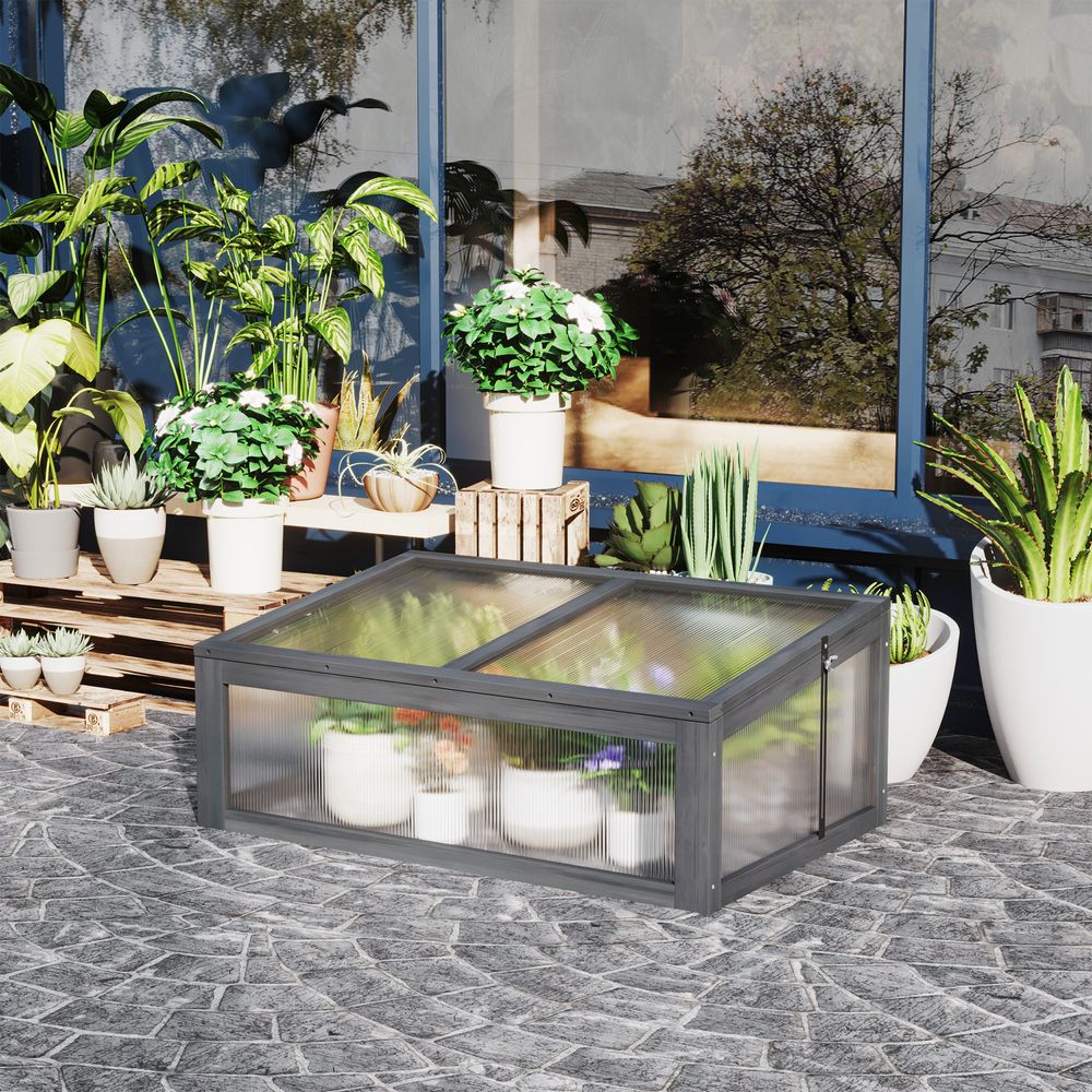 Mini serre de jardin bois de sapin et polycarbonate gris 100 x 65 x 40 cm semis protection - comfortxl outdoor living