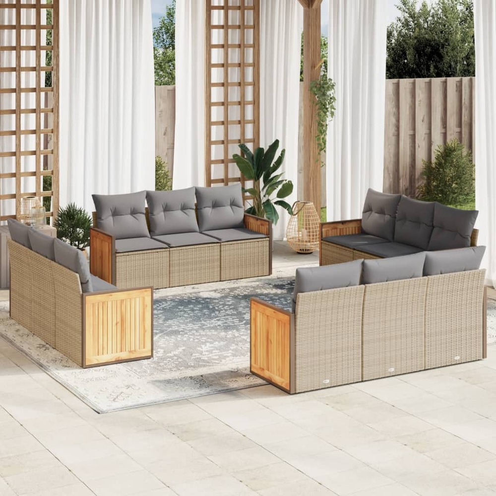 Salon de jardin avec coussins 12 pcs beige résine tressée